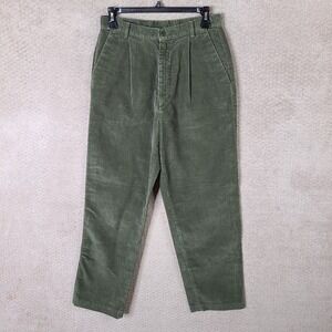 Lands End Pants Womens 6 Tall Green Corduroy Chino Pleated Vintage Olive Casual